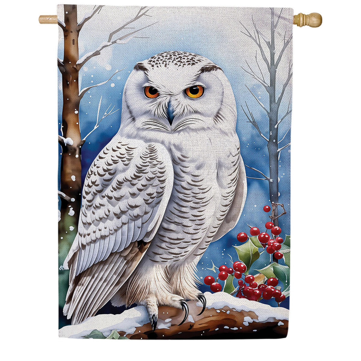 Evergreen Snow Owl Burlap House Flag