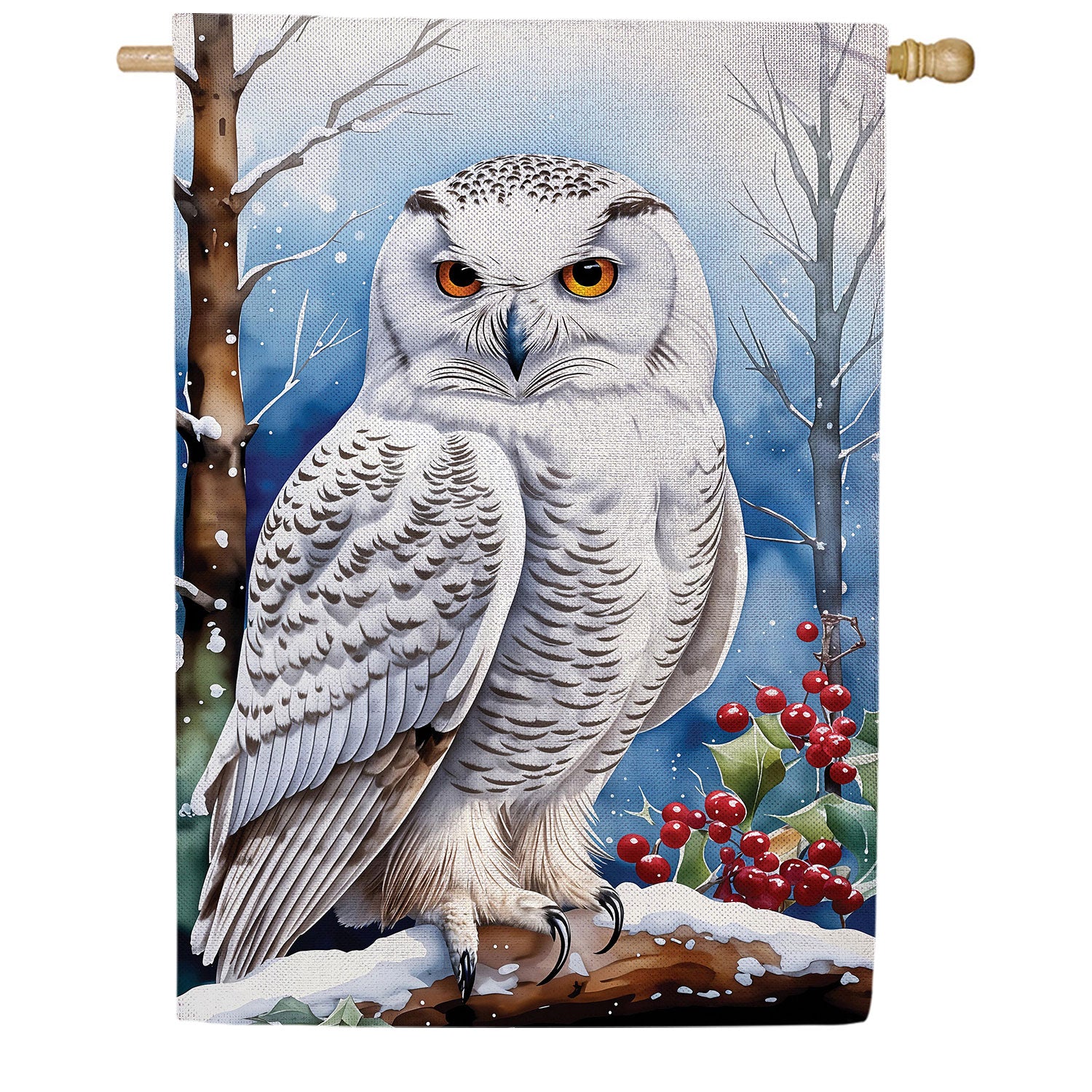 Evergreen Snow Owl Burlap House Flag