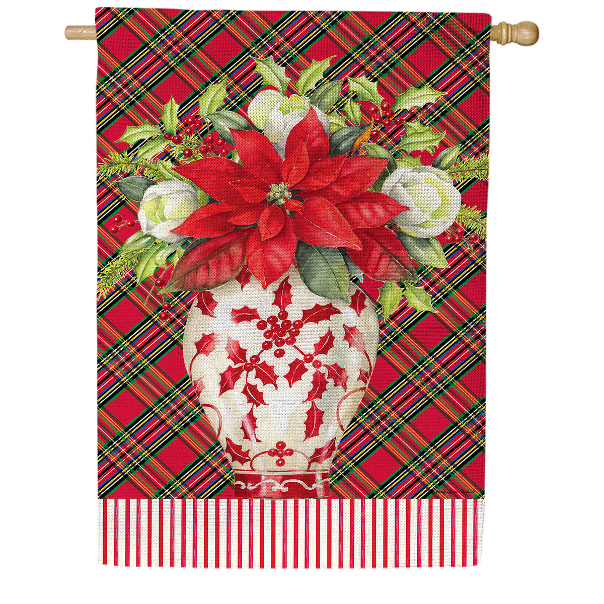 Evergreen Chinoiserie Christmas Burlap House Flag