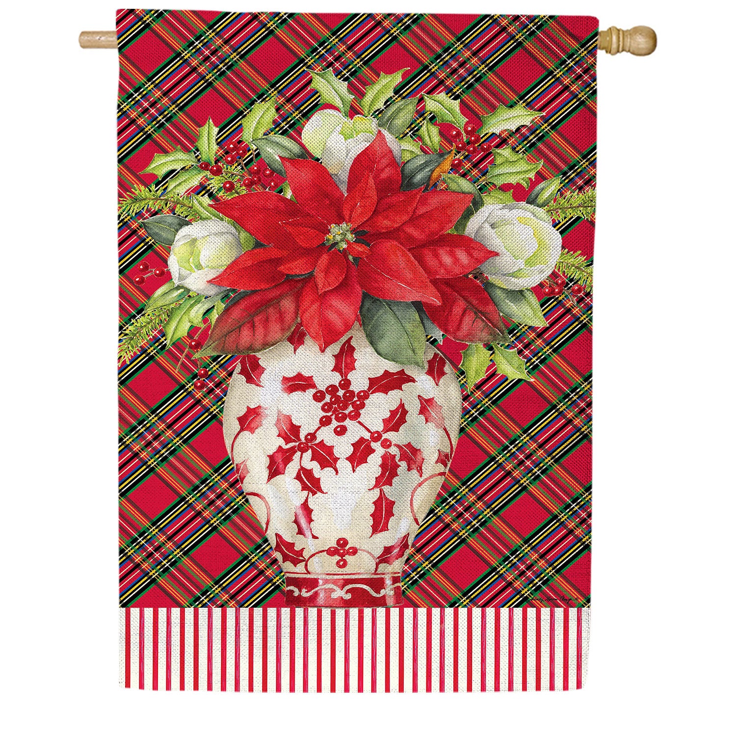 Evergreen Chinoiserie Christmas Burlap House Flag
