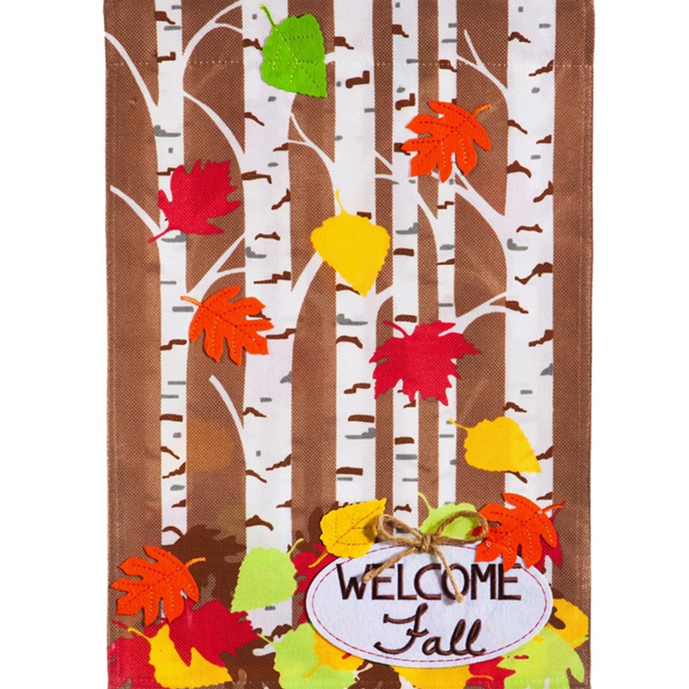 Autumn Birch Burlap House Flag