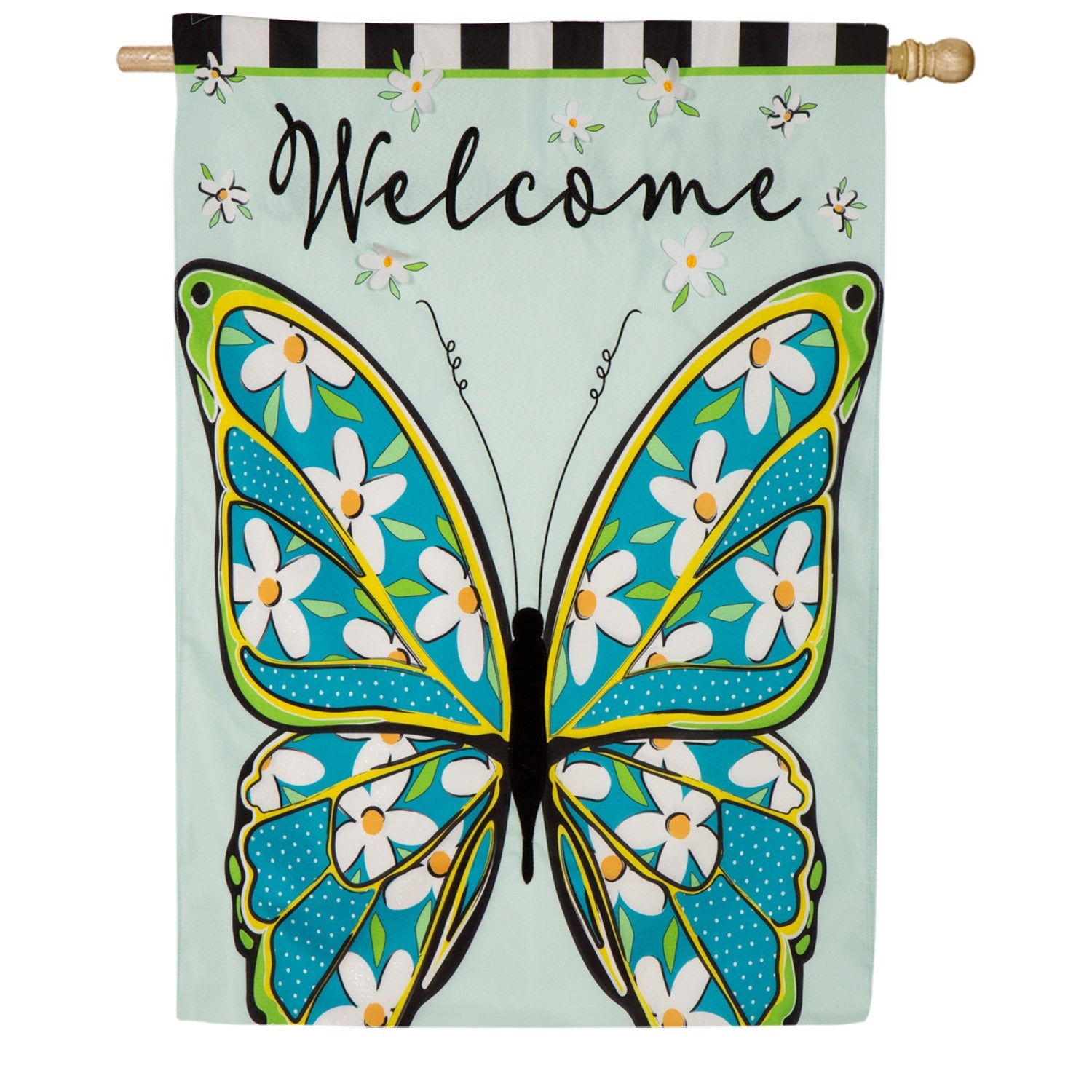 Floral Butterfly Welcome Linen House Flag