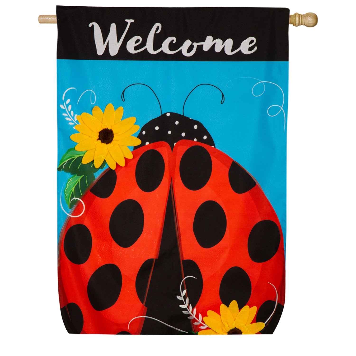 Evergreen Ladybug Welcome Linen House Flag