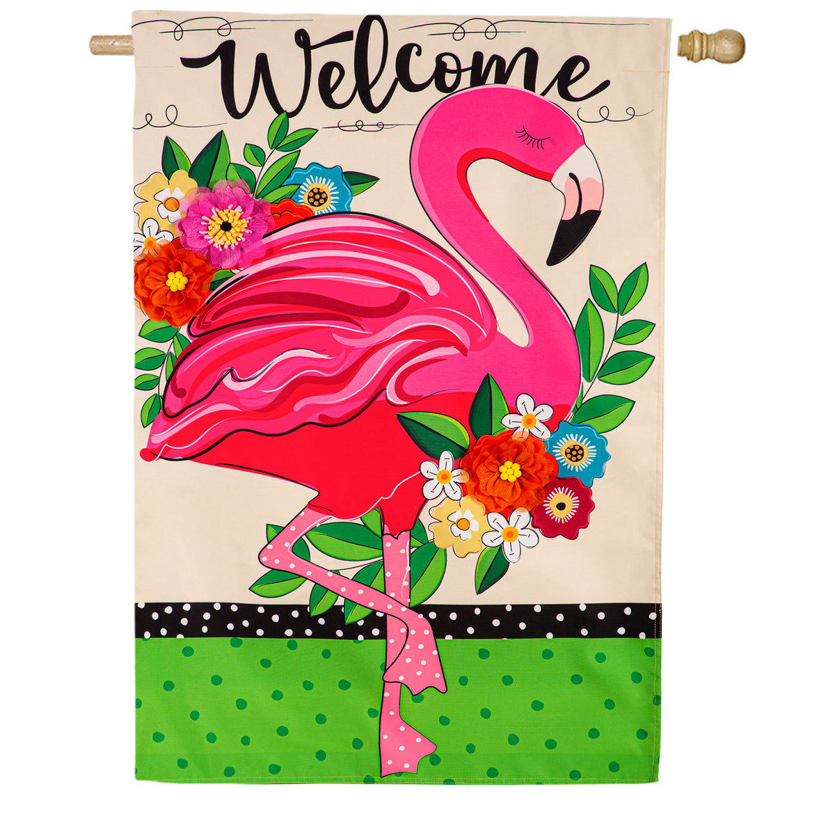 Evergreen Floral Flamingo Welcome House Flag