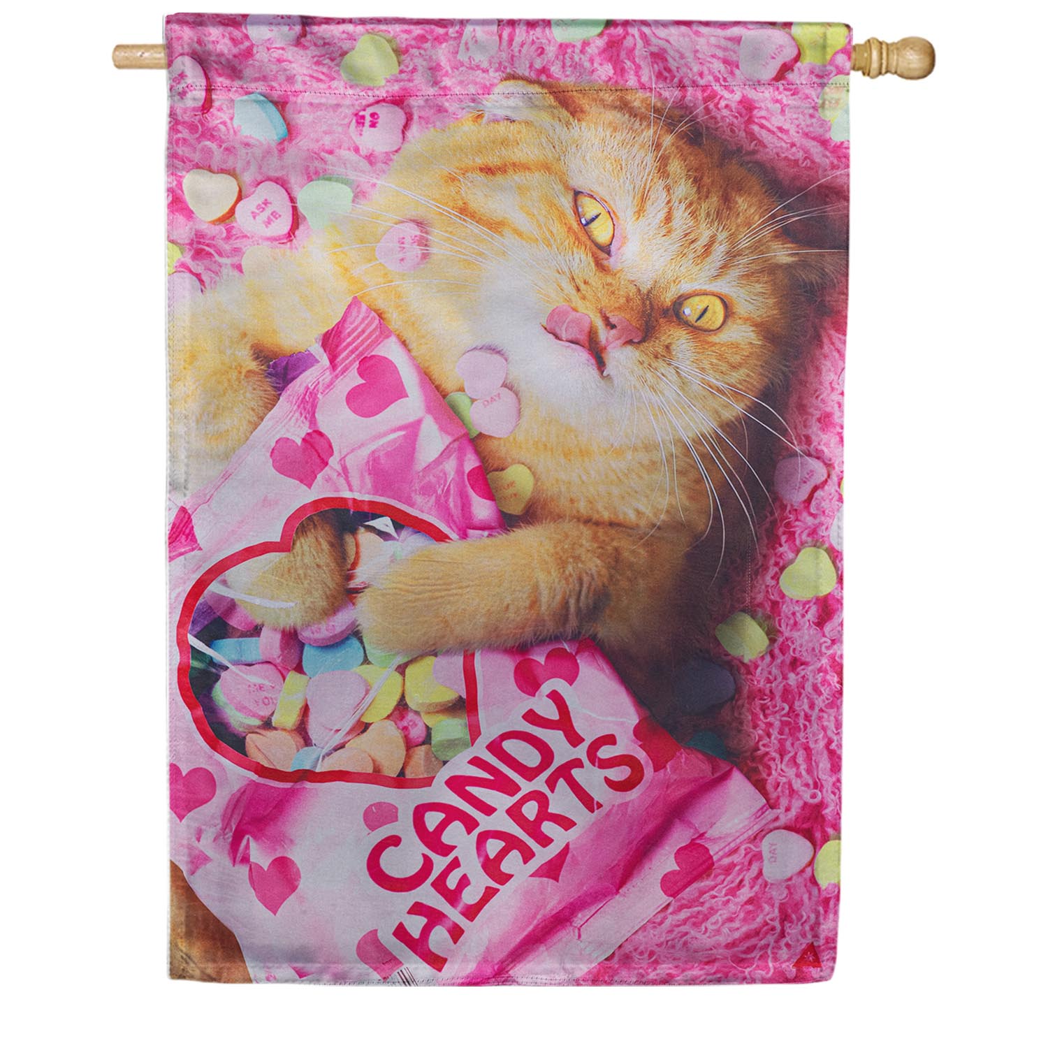 Cat With Candy Heart Lustre House Flag