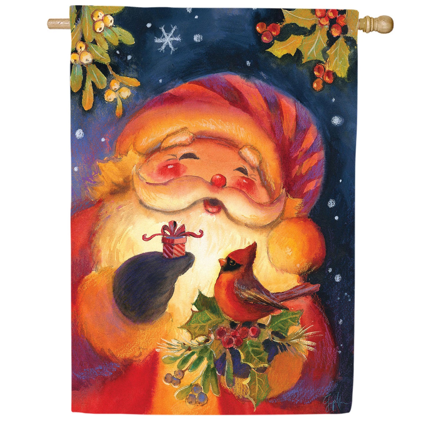 Cheerful Santa Lustre House Flag