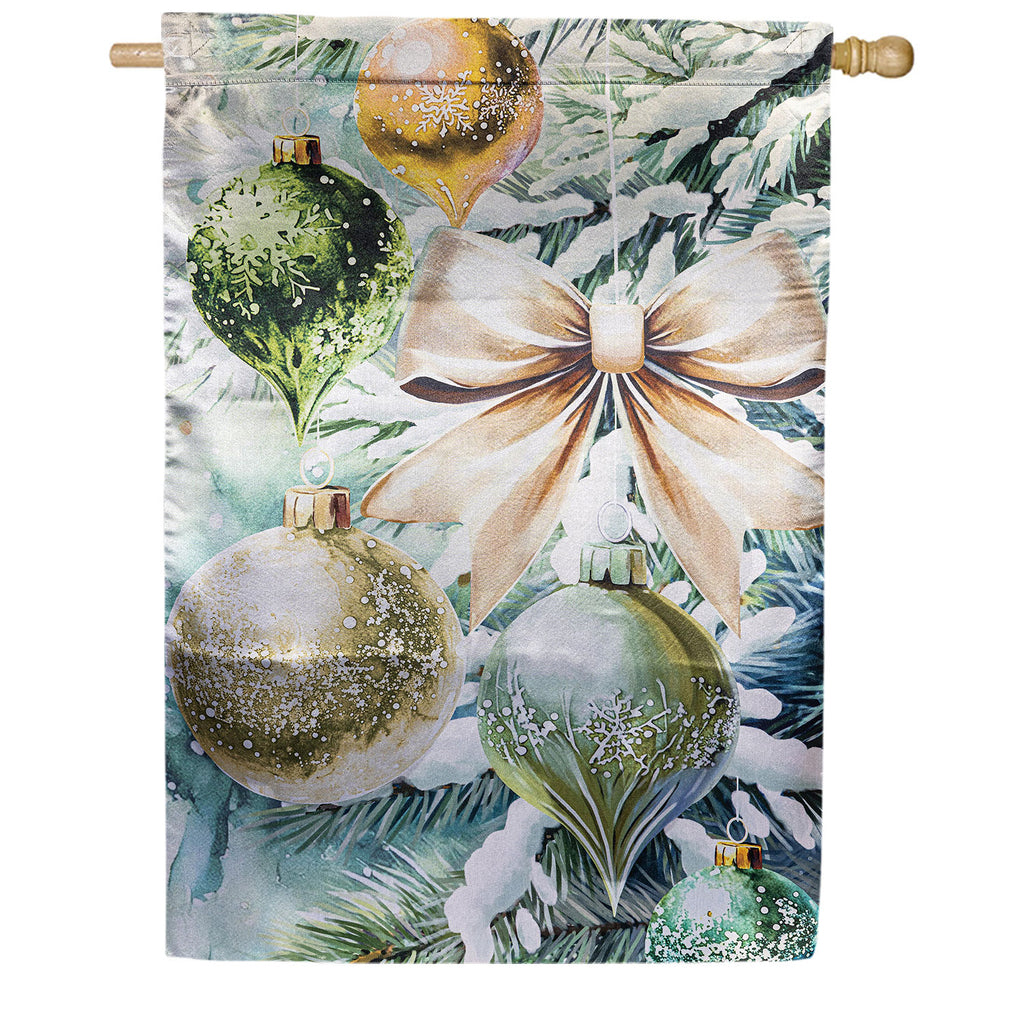 Flocked Green & Gold Ornaments Lustre House Flag