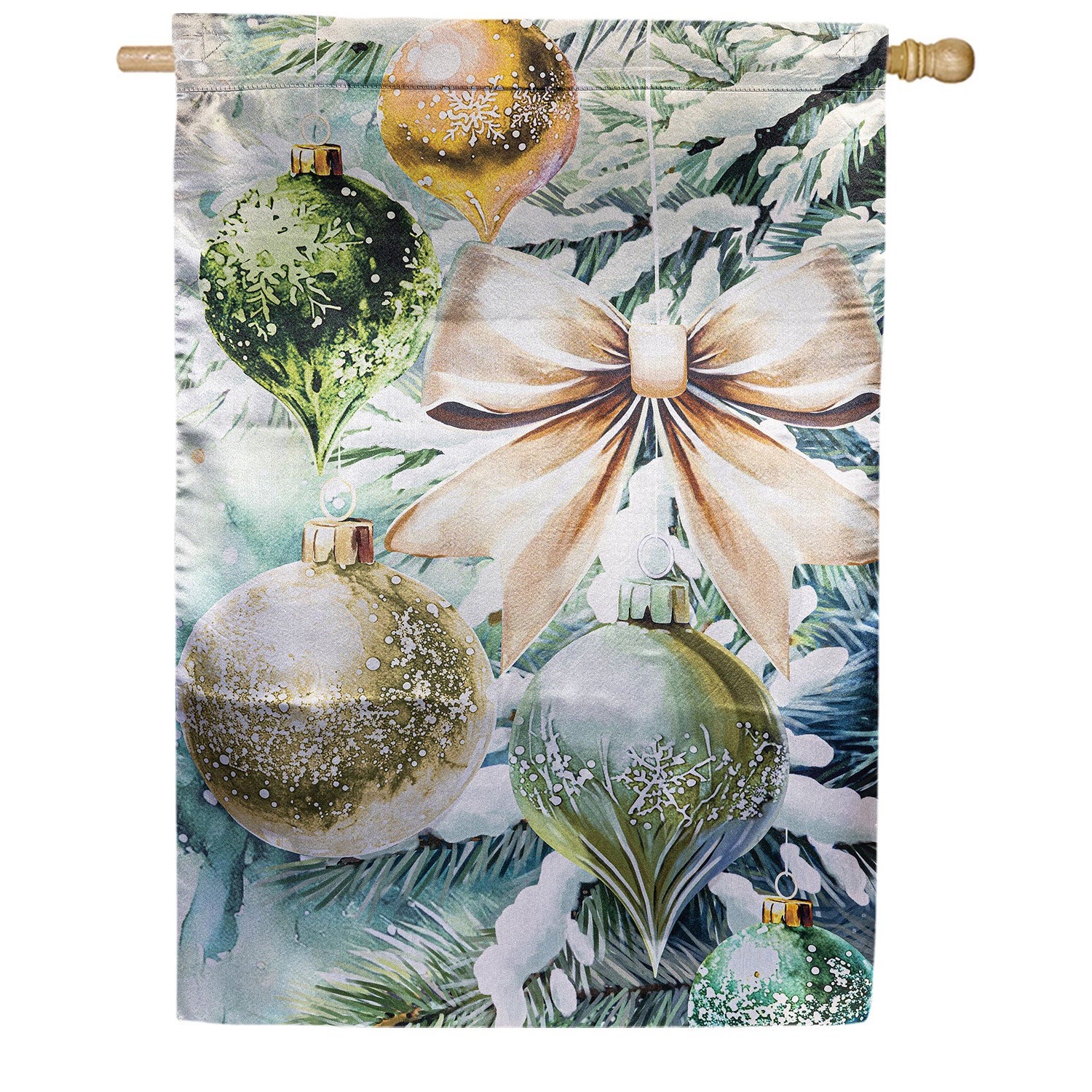 Flocked Green & Gold Ornaments Lustre House Flag