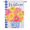 Evergreen Welcome Gerberas in Vase Moire House Flag