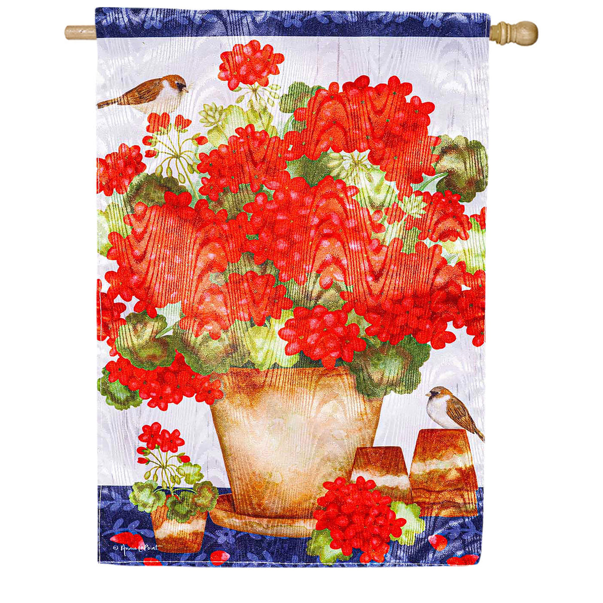 Red Geraniums Moire House Flag