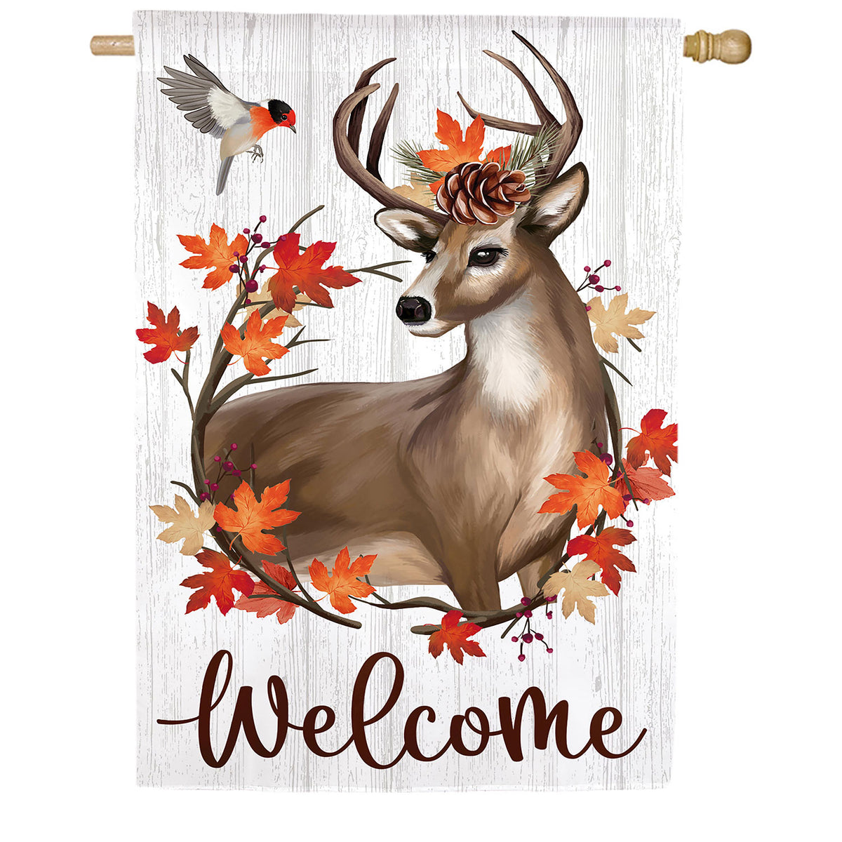 Autumn Deer Wreath Moire House Flag