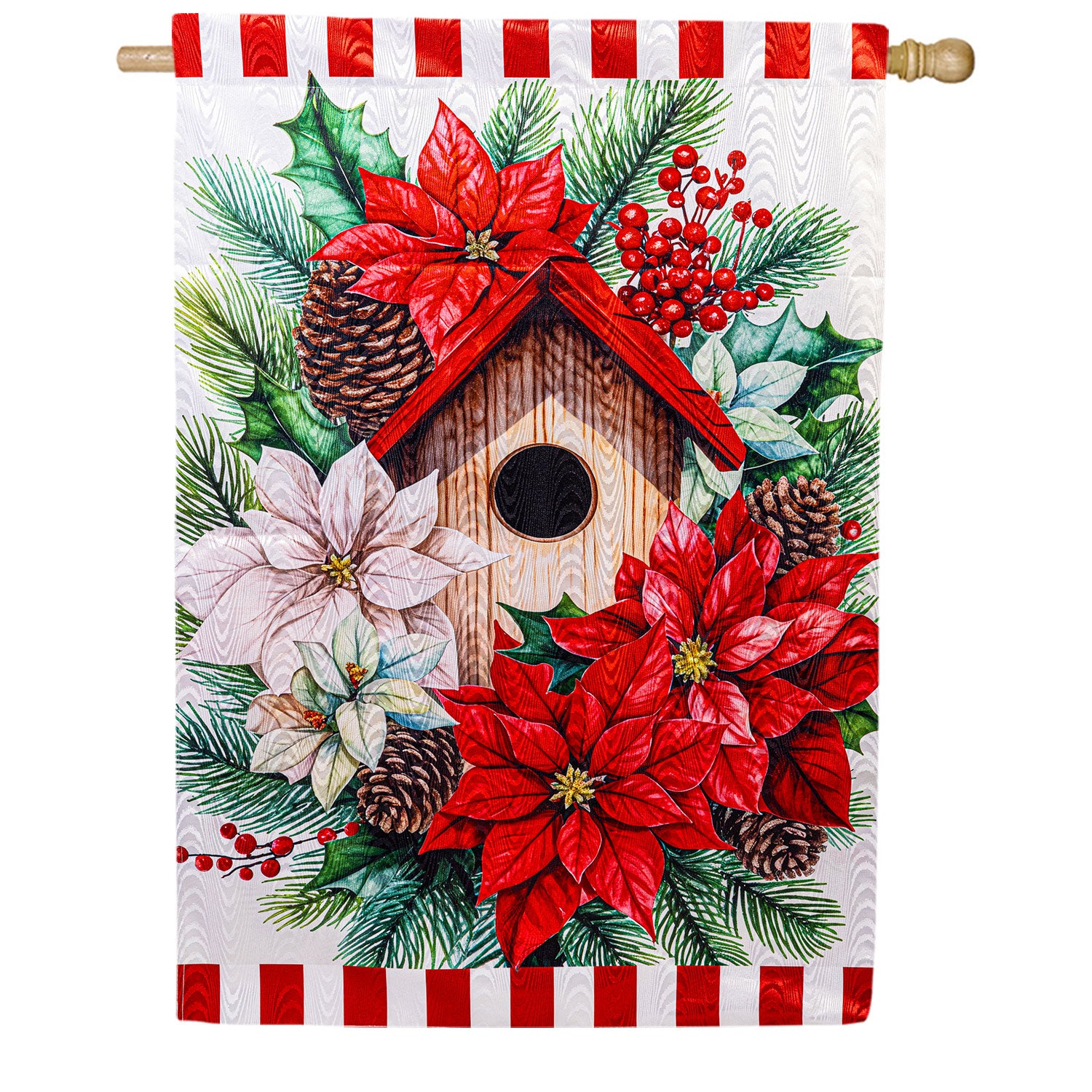 Poinsettia Birdhouse Moire House Flag