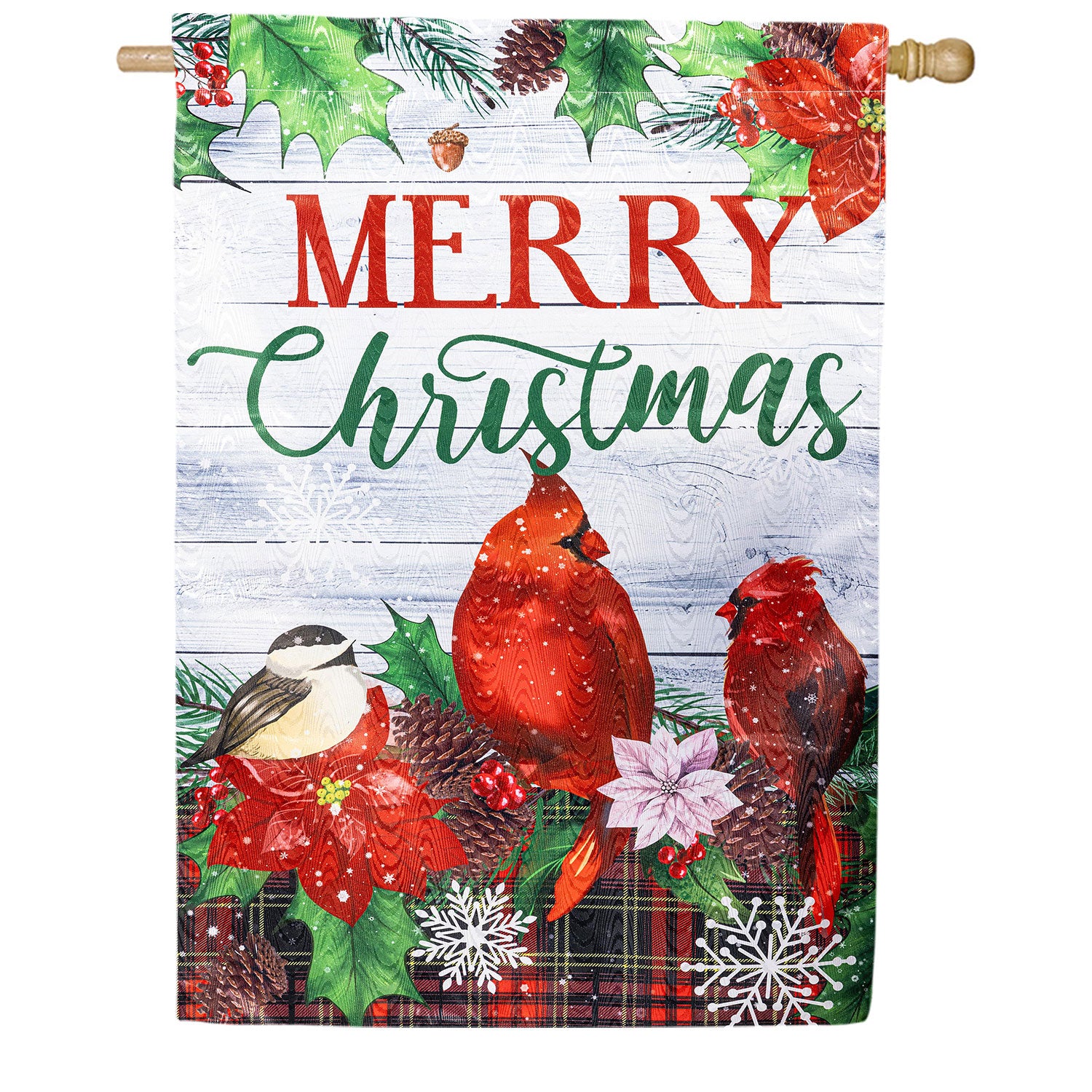 Merry Christmas Colorful Birds Moire House Flag