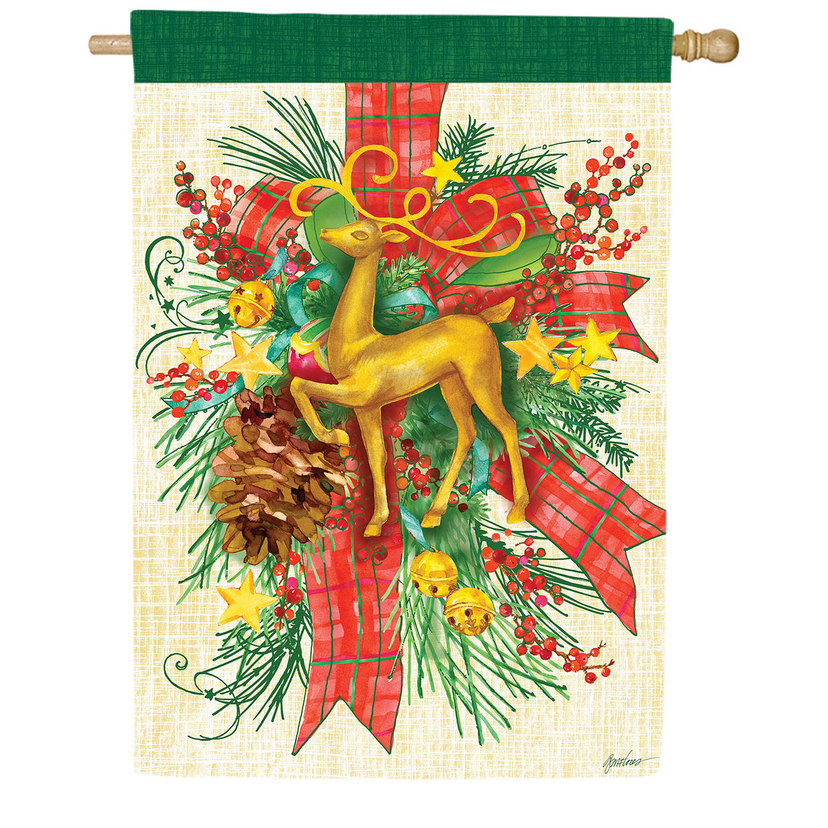 Floral Reindeer Icon Moire House Flag