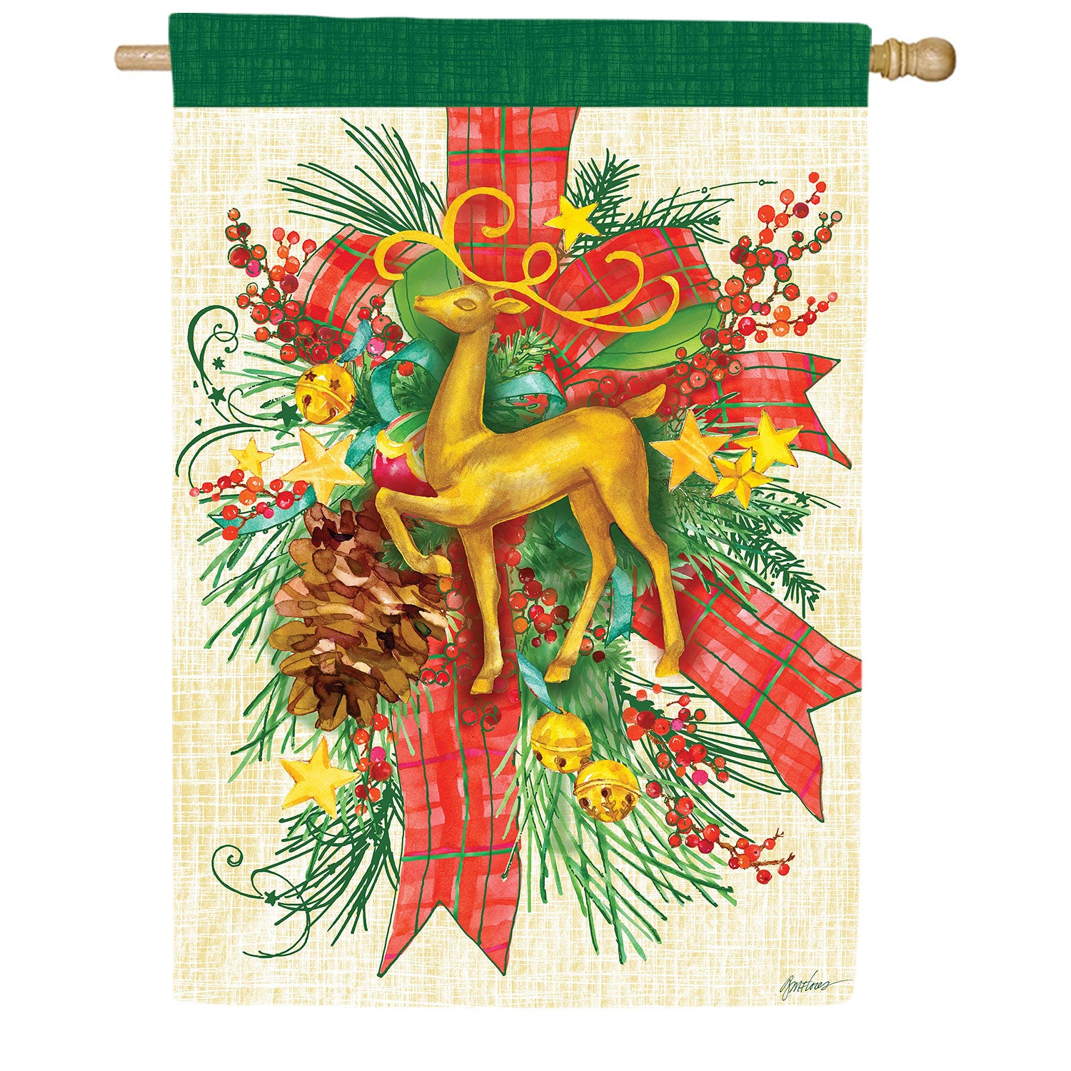 Floral Reindeer Icon Moire House Flag