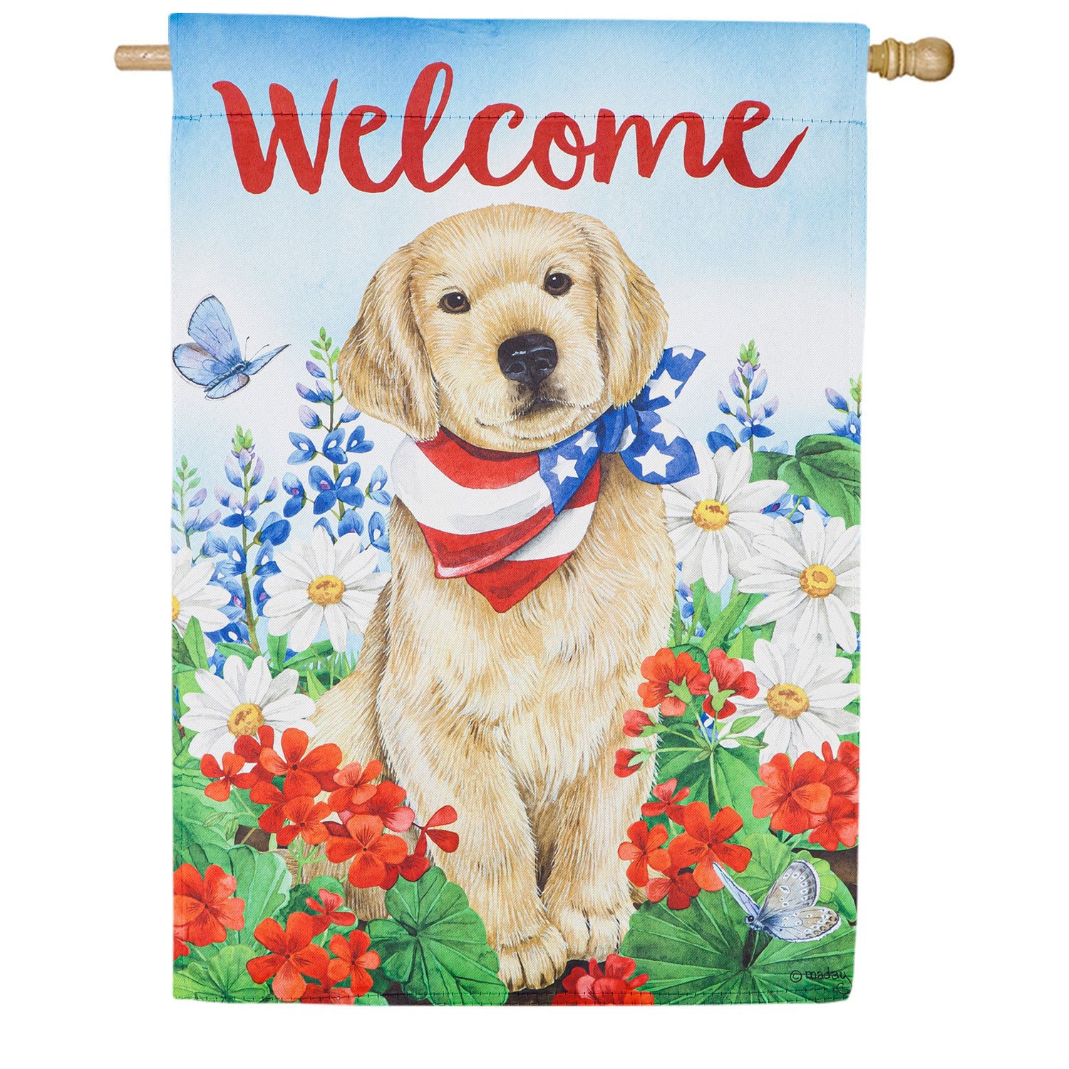 Dog with Patriotic Bandana Double Sided Suede House Flag
