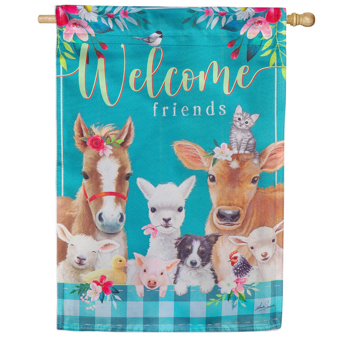 Sweet Farm Friends Double Sided Suede House Flag