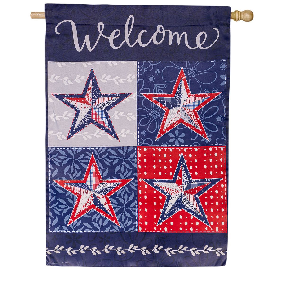 Evergreen Red, White, and Blue Stars House Flag