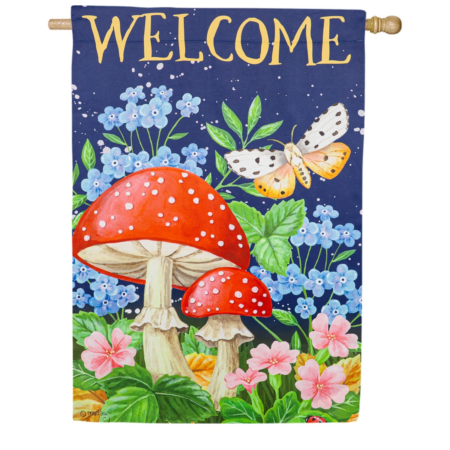 Evergreen Welcome Mushroom House Flag