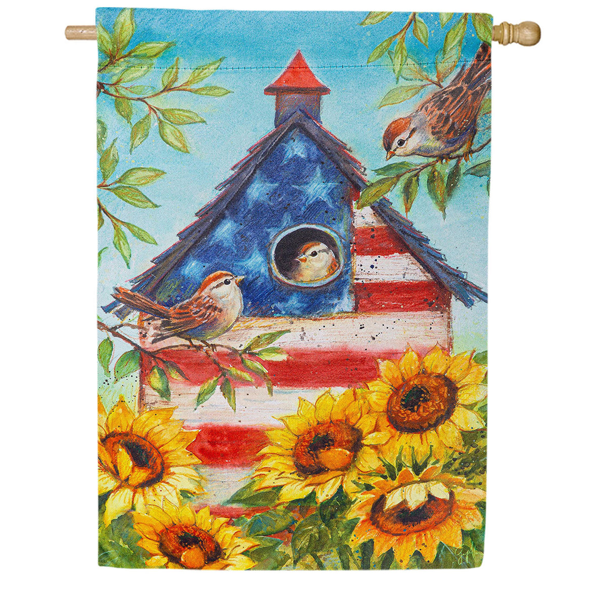 Stars and Sparrows Double Sided Suede House Flag