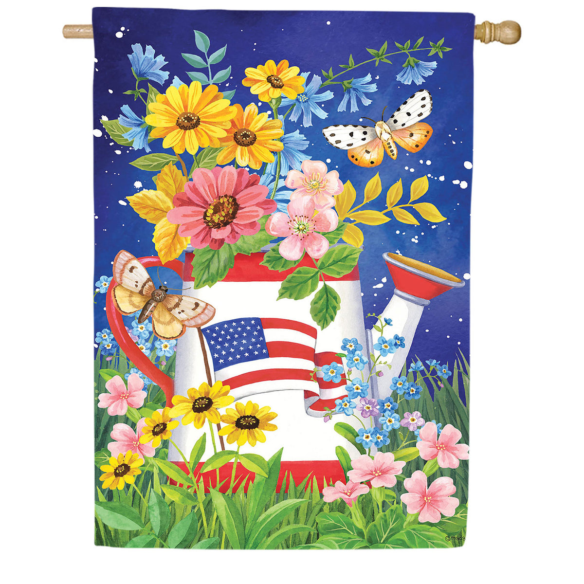 White Watering Can Double Sided Suede House Flag