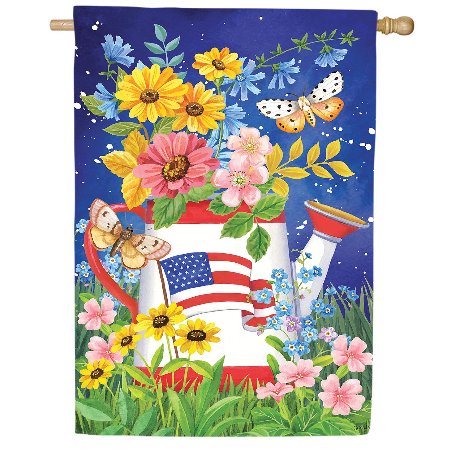 White Watering Can Double Sided Suede House Flag