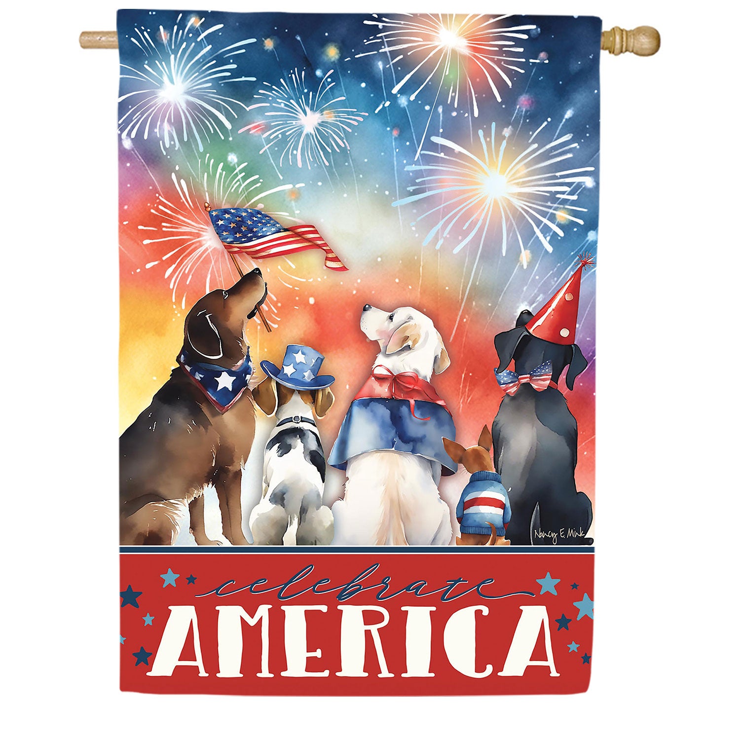 Patriotic Pups Double Sided Suede House Flag