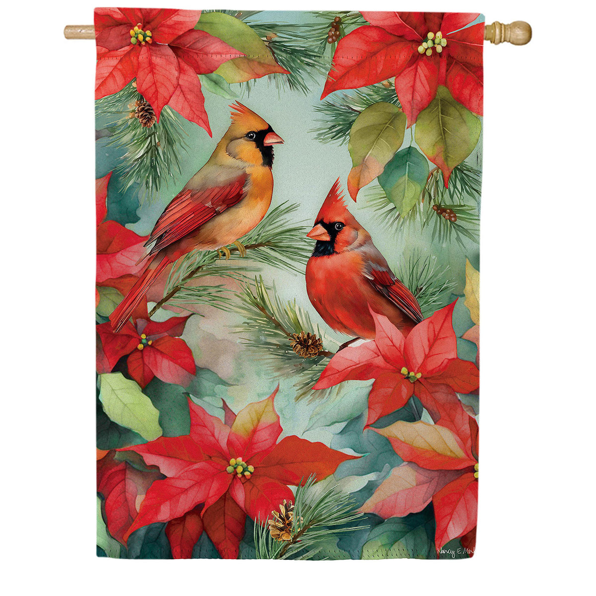 Cardinals In Winter Double Sided Suede House Flag