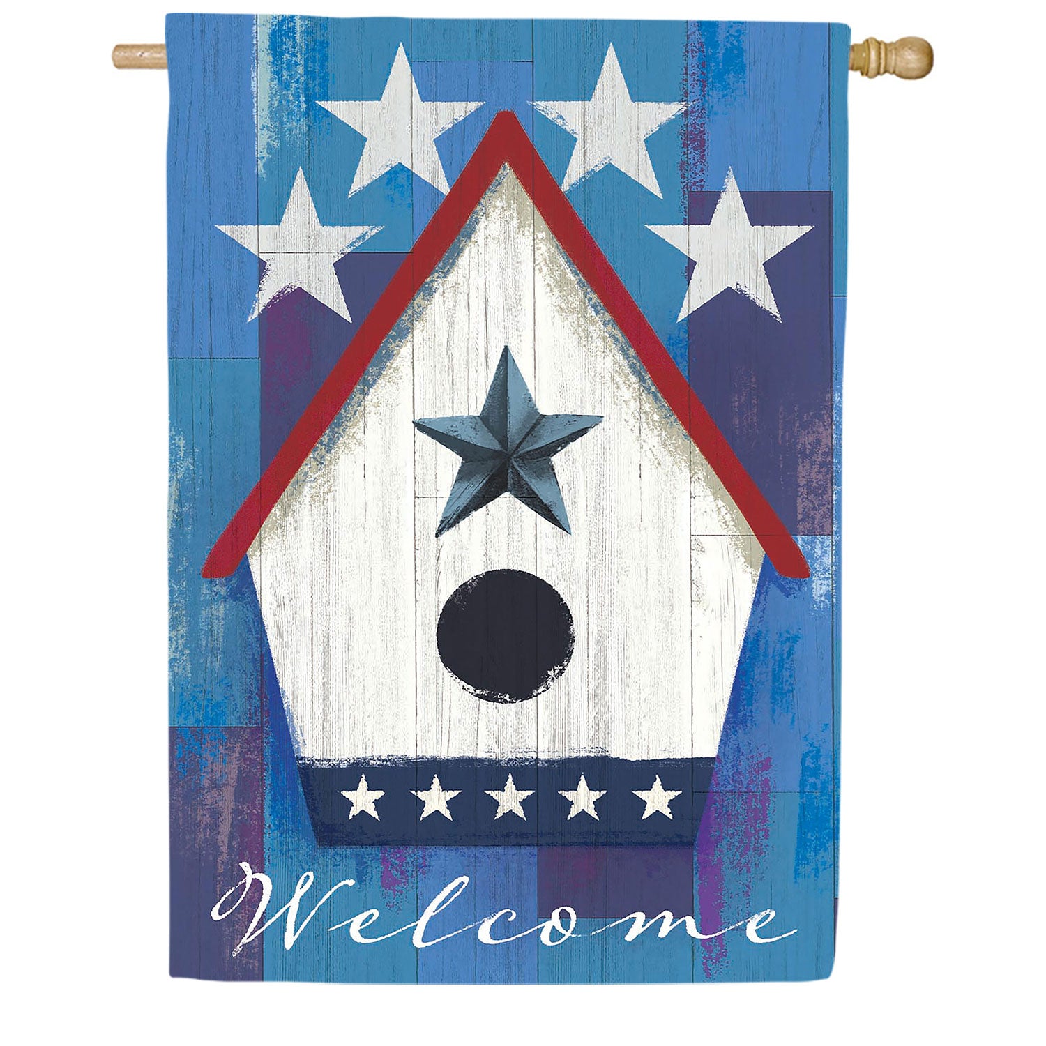 Patriotic Birdhouse Double Sided Suede House Flag