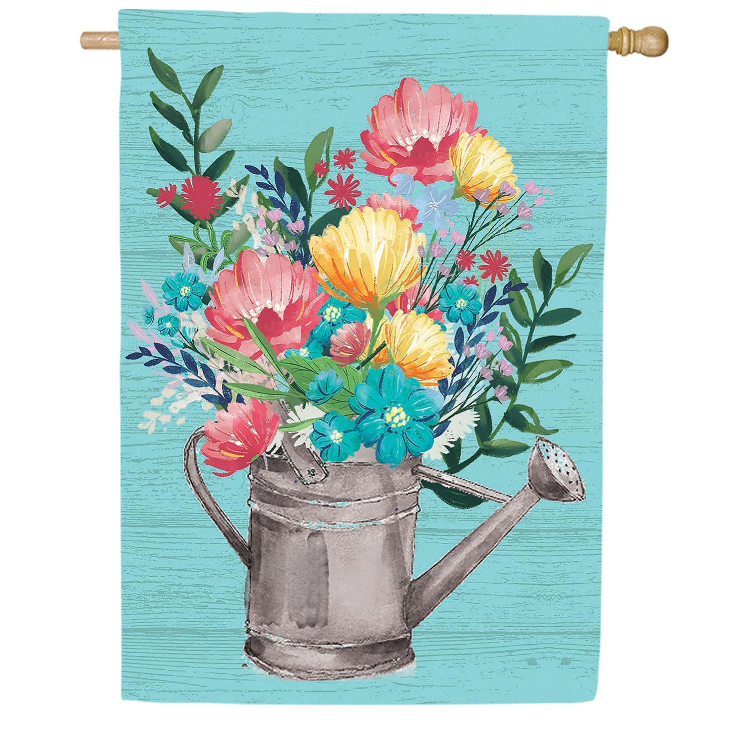 Summer Floral Watering Can Double Sided Suede House Flag
