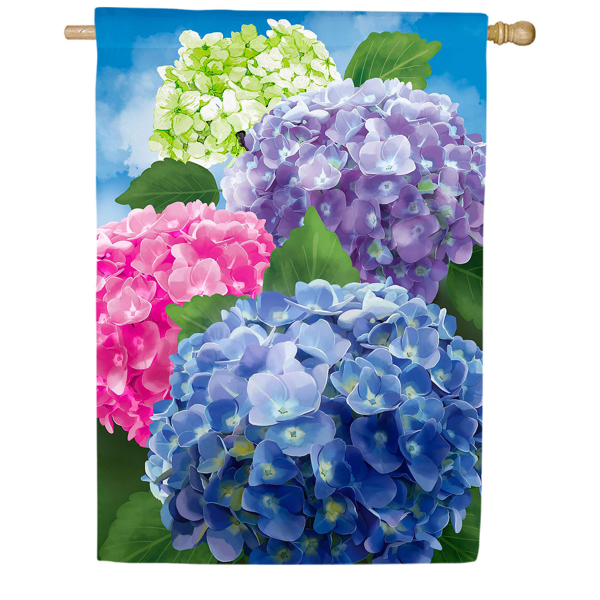 Multicolor Hydrangeas Double Sided Suede House Flag