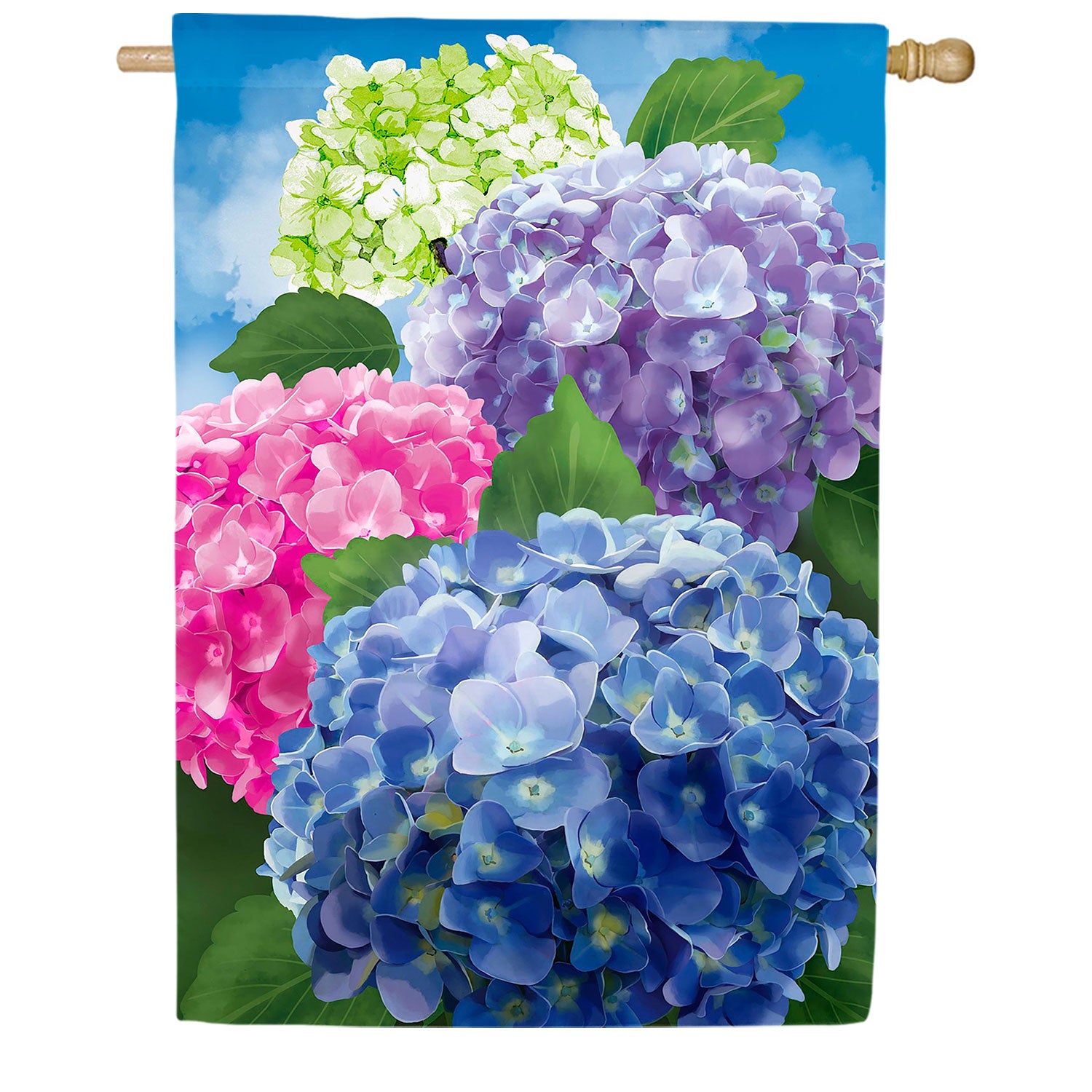 Multicolor Hydrangeas Double Sided Suede House Flag