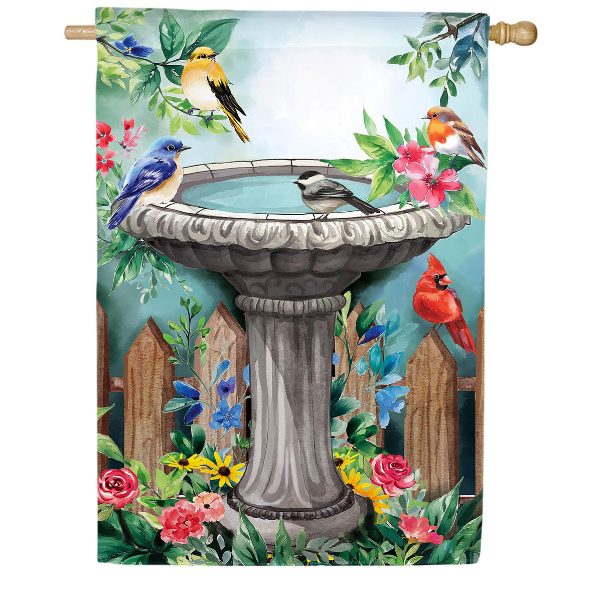 Bathing Songbirds Double Sided Suede House Flag
