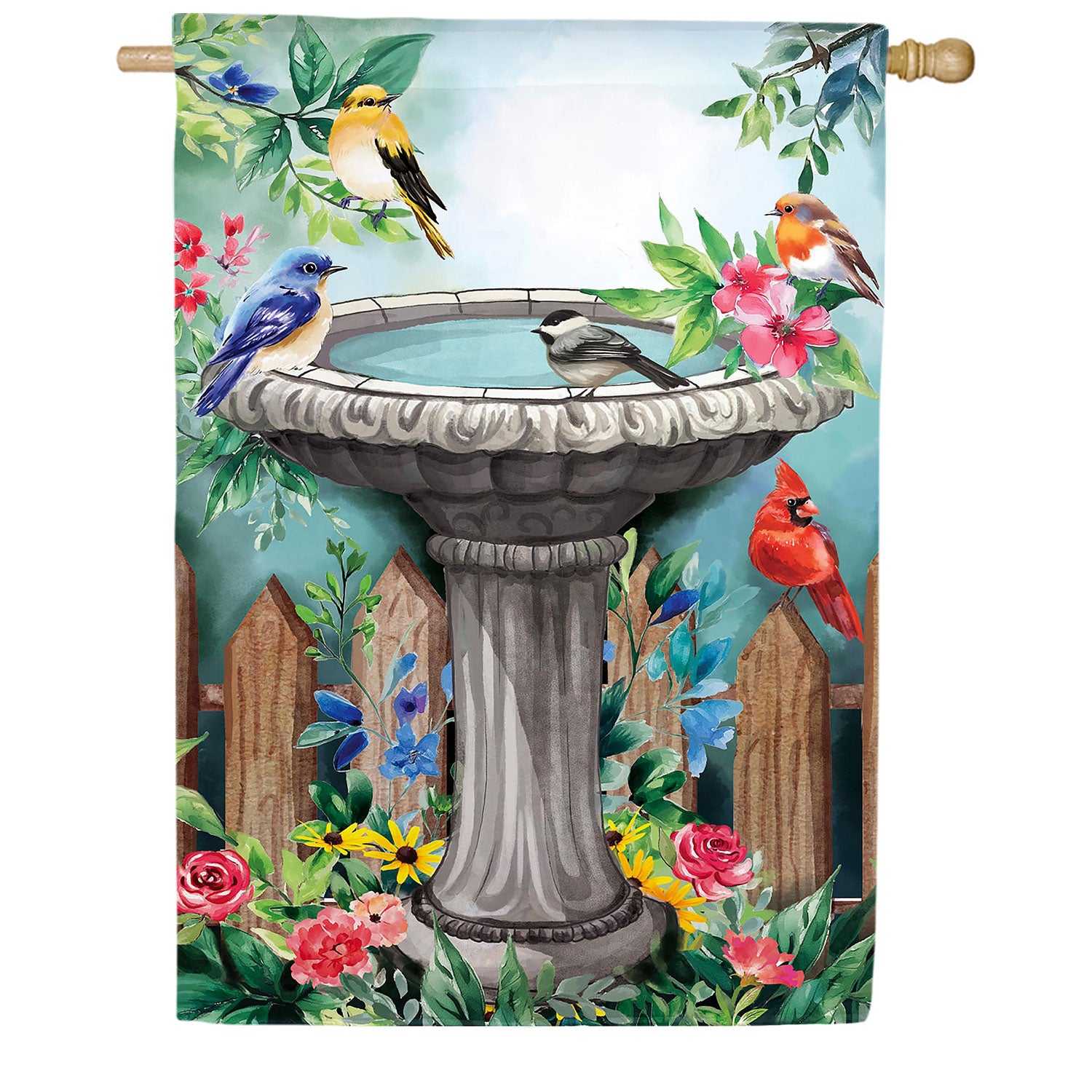 Bathing Songbirds Double Sided Suede House Flag