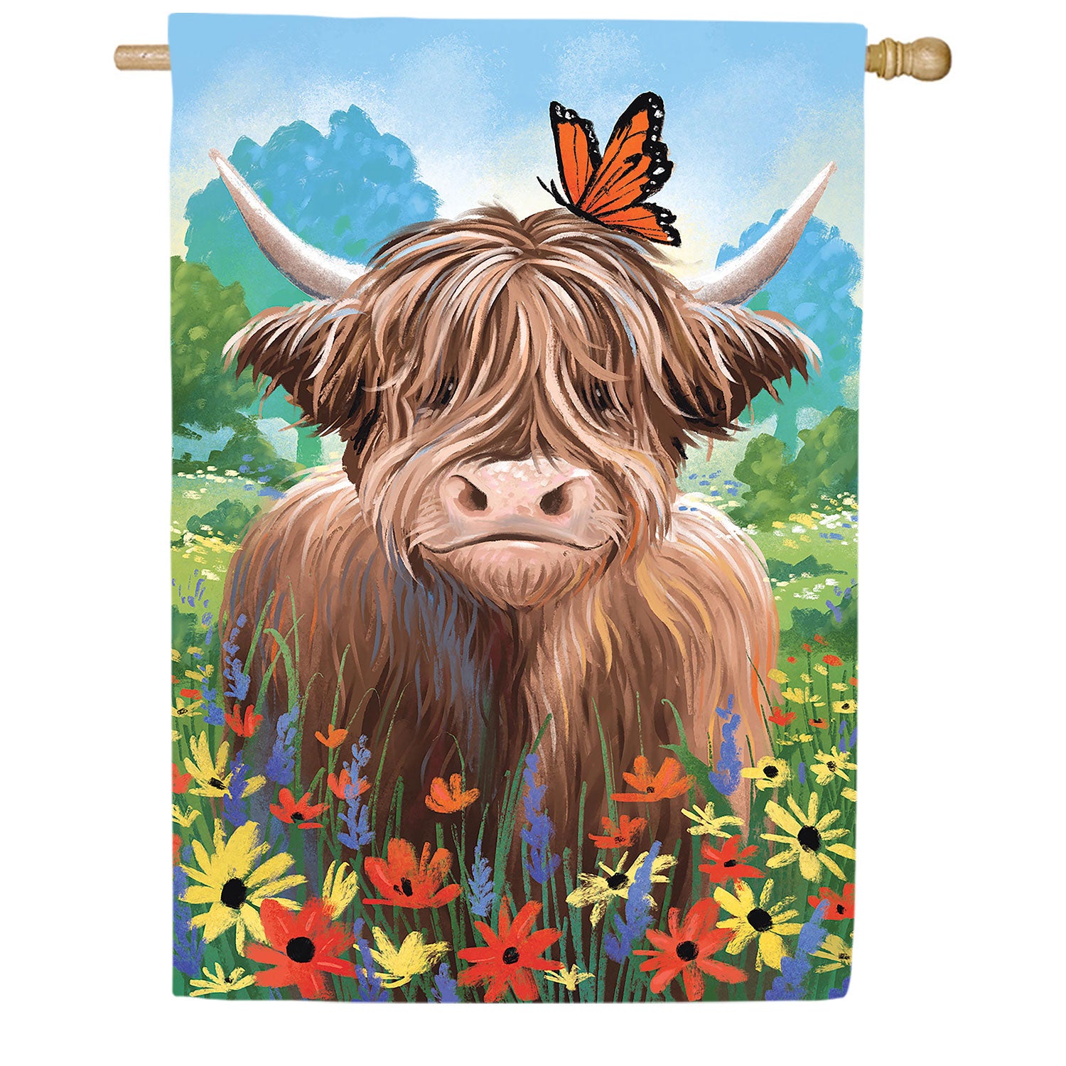 Highland Cow Named Summer Double Sided Suede House Flag