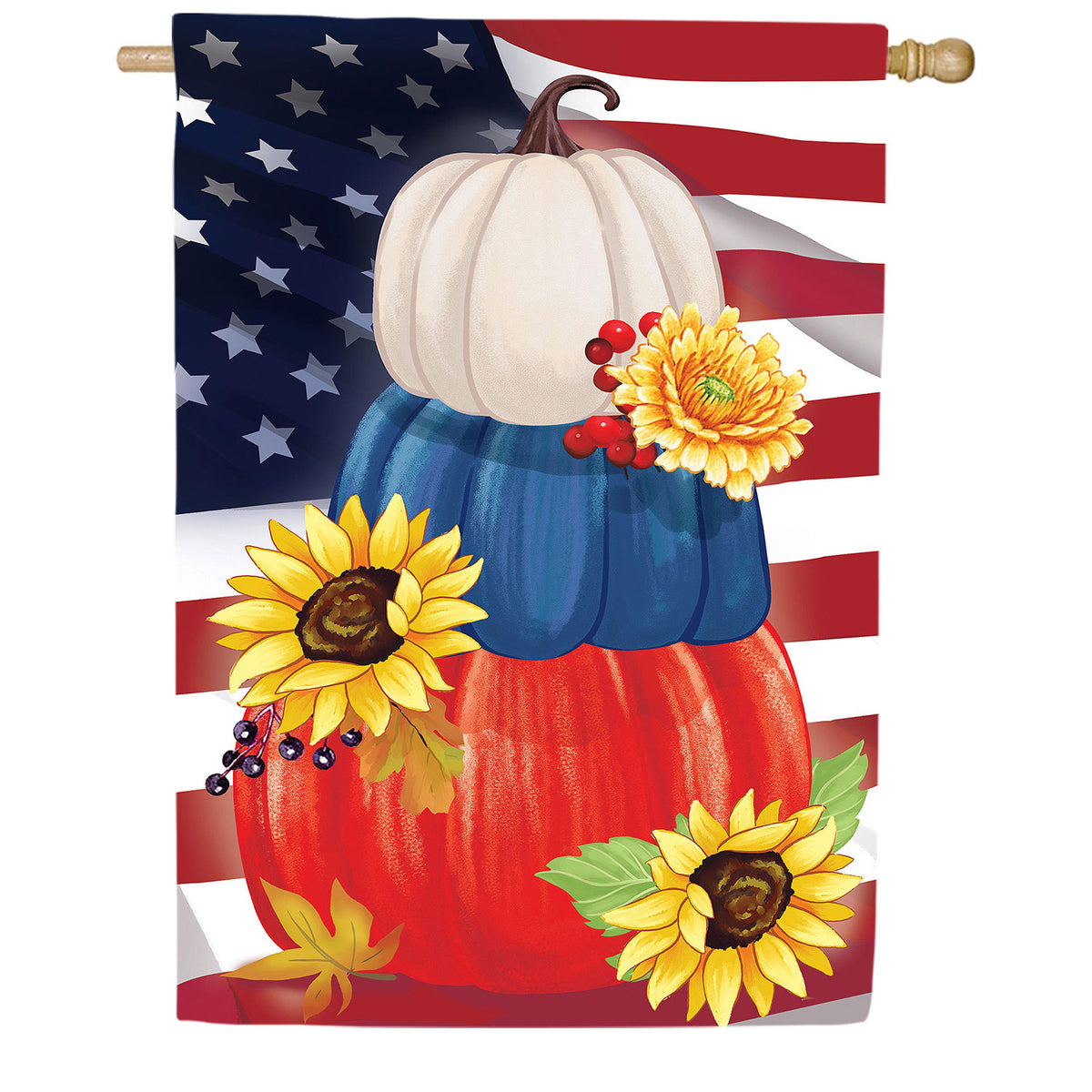 American Pumpkin Stack Double Sided Suede House Flag