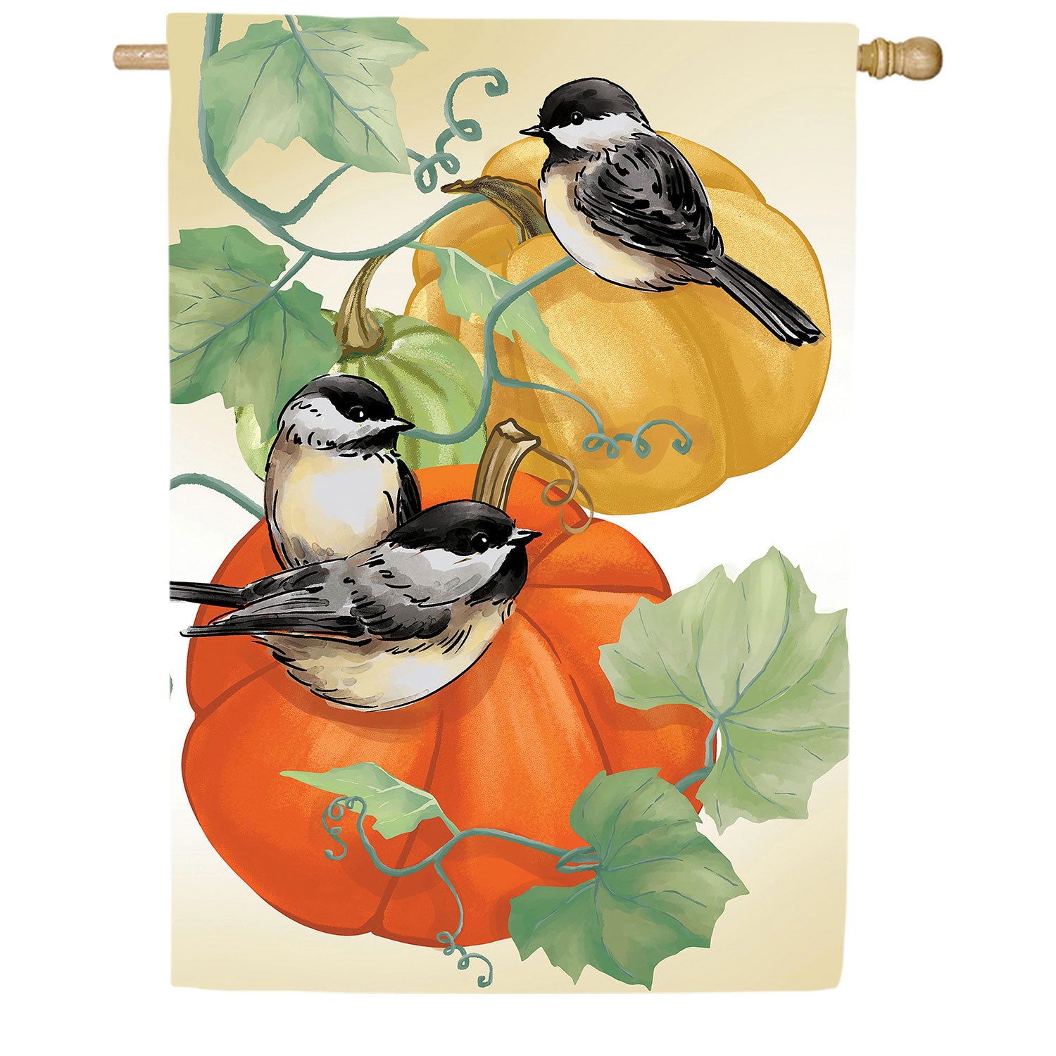 Chickadee Pumpkin Double Sided Suede House Flag