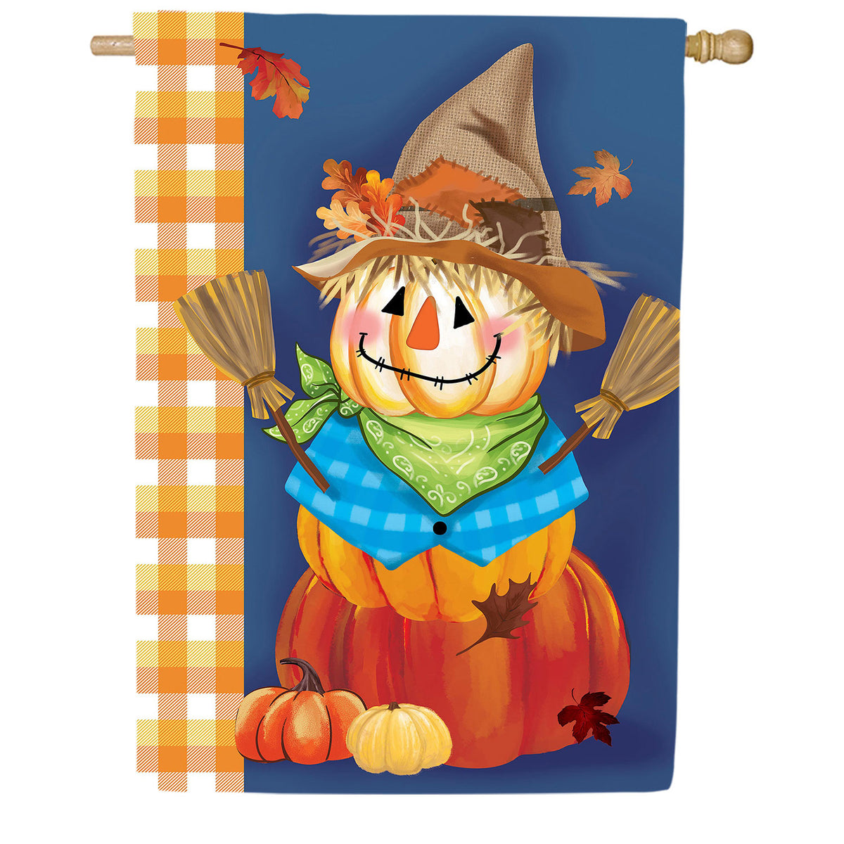 Scarecrow Pumpkin Stack Double Sided Suede House Flag