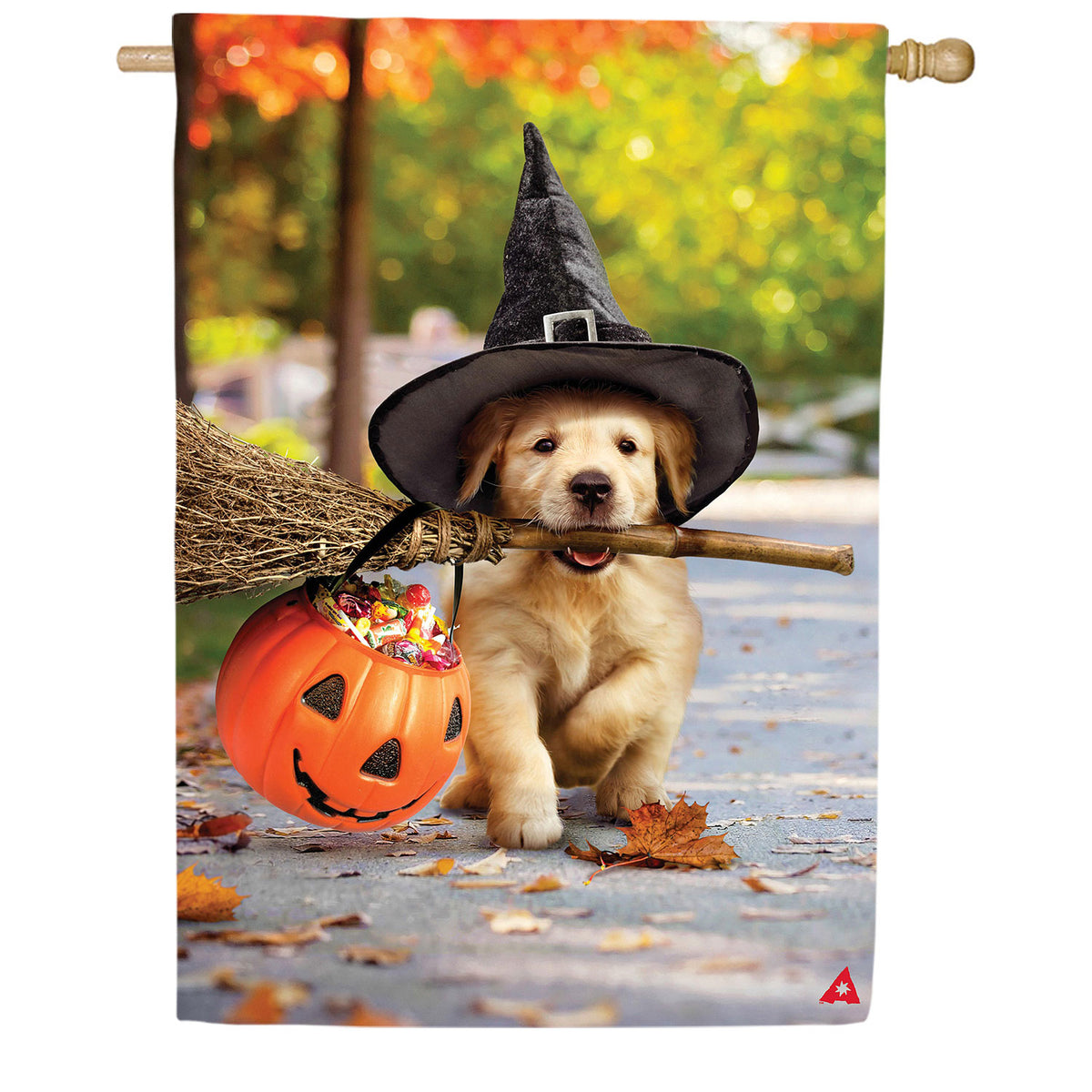 Goldens With Broom Double Sided Suede House Flag