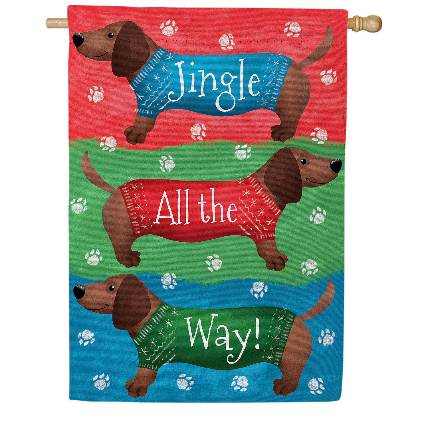 Jingle All the Way Dachshund Double Sided Suede House Flag