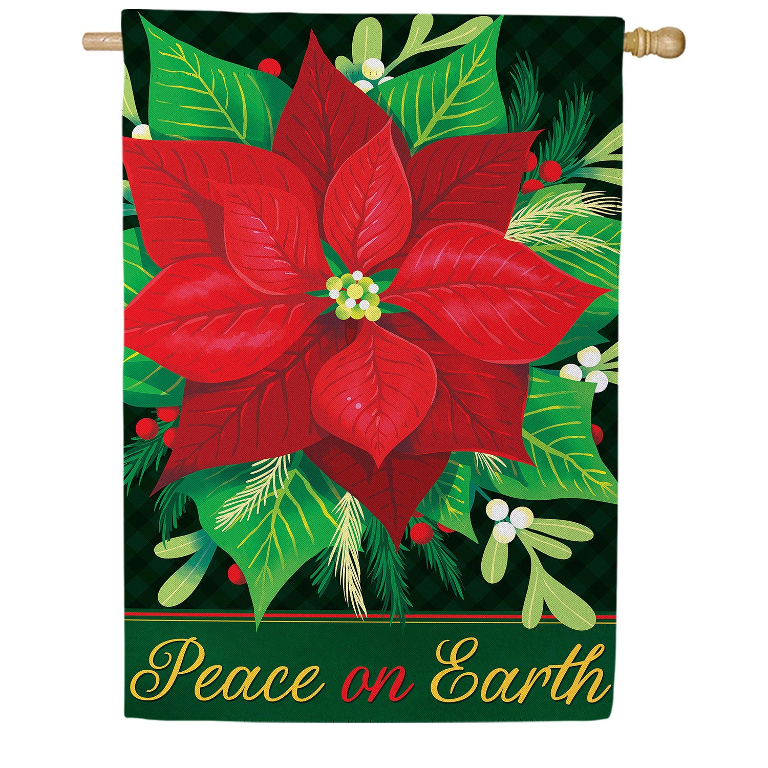 Peace on Earth Poinsettia Double Sided Suede House Flag