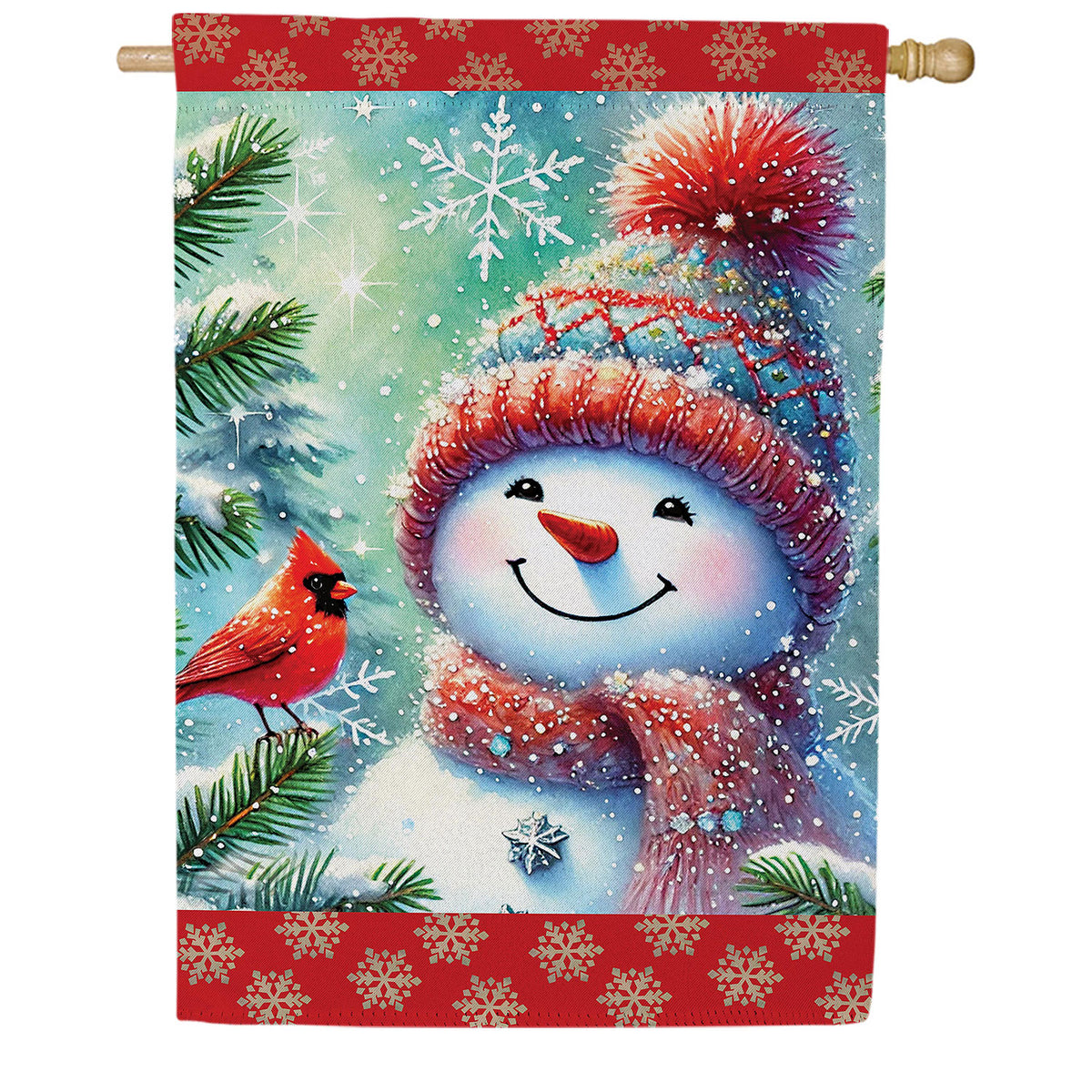 Snowman With Cardinal Friend Double Sided Suede House Flag