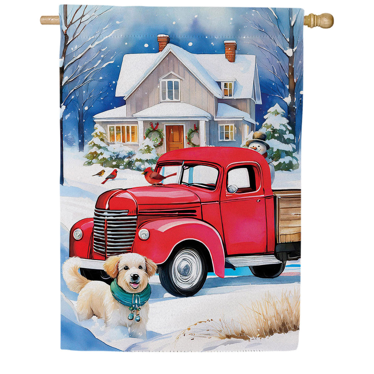 Family Christmas Truck Double Sided Suede House Flag