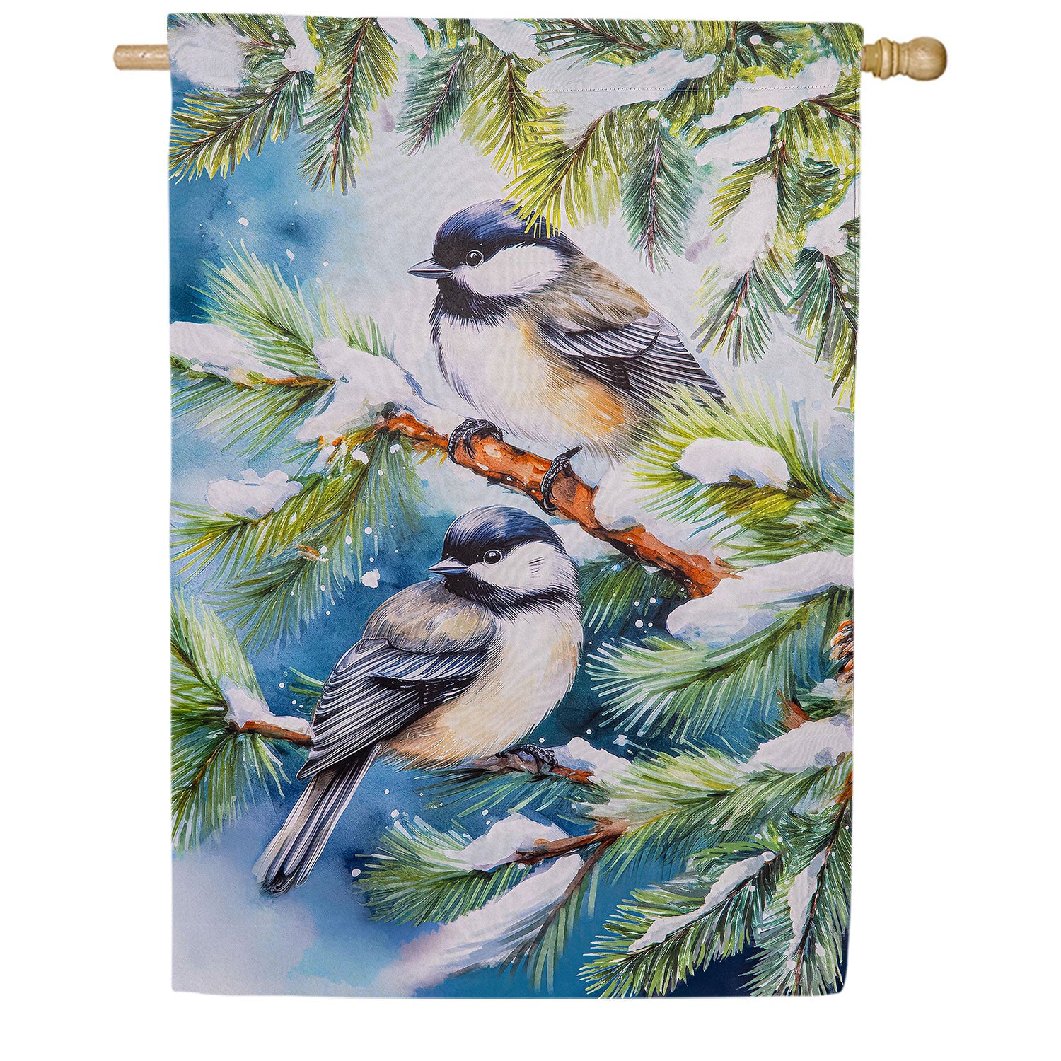 Winter Chickadee Friends Double Sided Suede House Flag