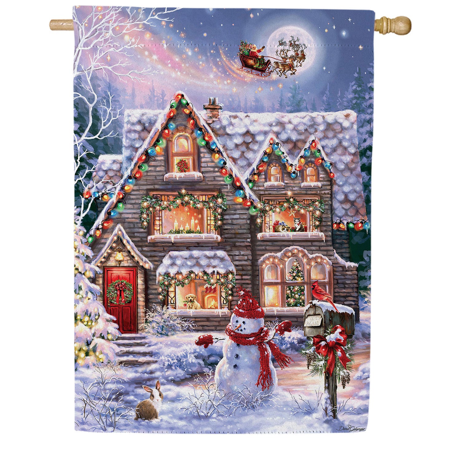 Evergreen Colorful Christmas Double Sided Suede House Flag