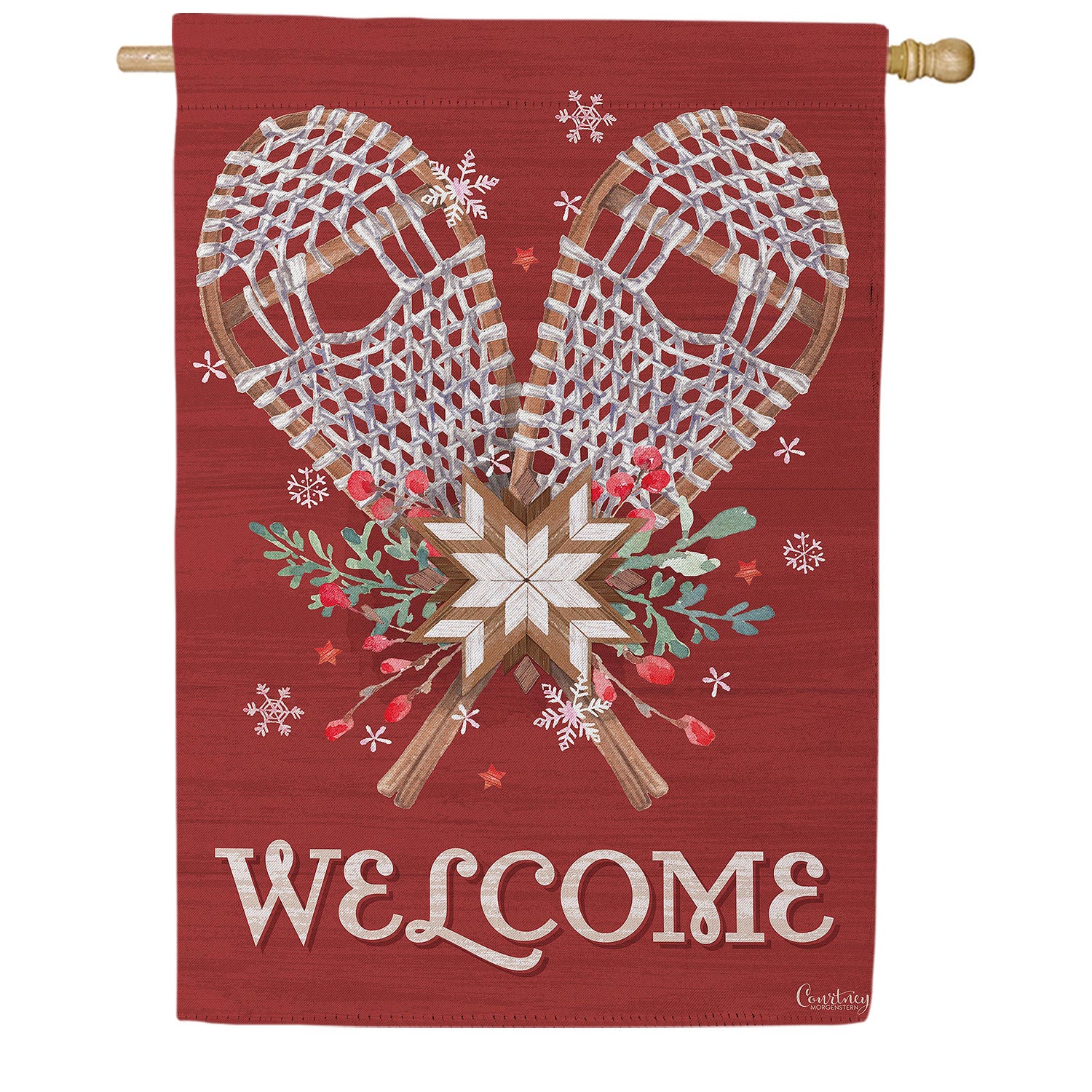 Evergreen Floral Snowshoe Double Sided Suede House Flag