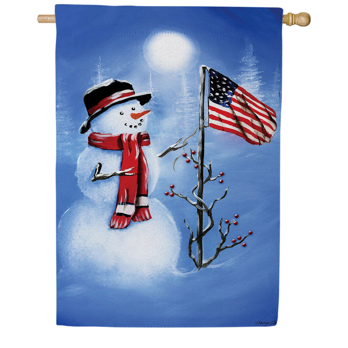 Evergreen Patriotic Snowman Double Sided Suede House Flag