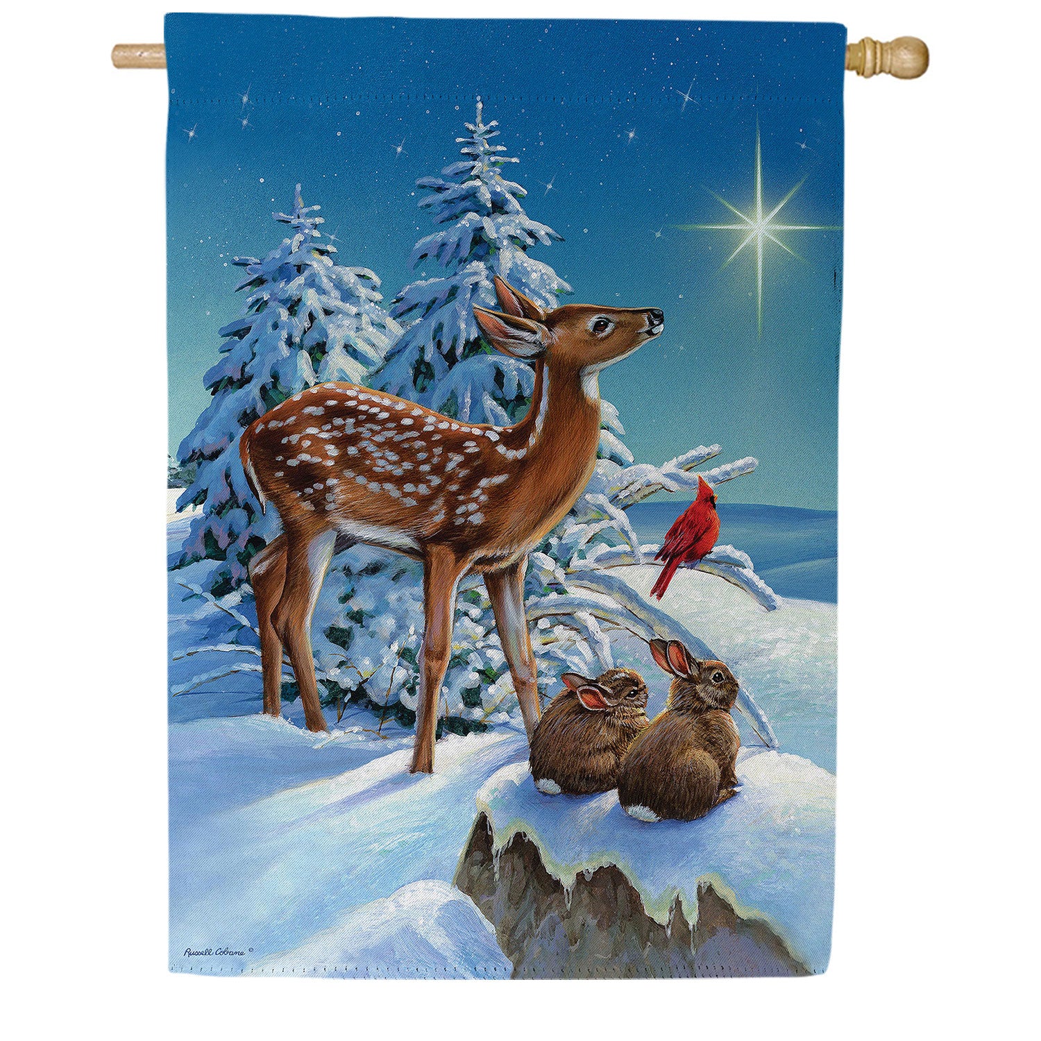 Evergreen Starry-Eyed Woodland Friends Double Sided Suede House Flag