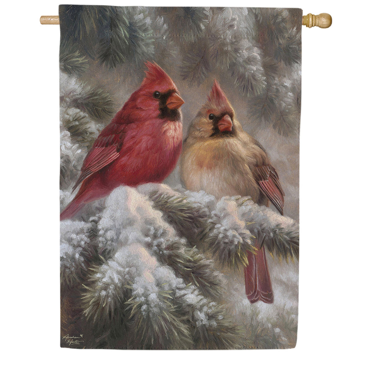 Frosted Cardinals Double Sided Suede House Flag
