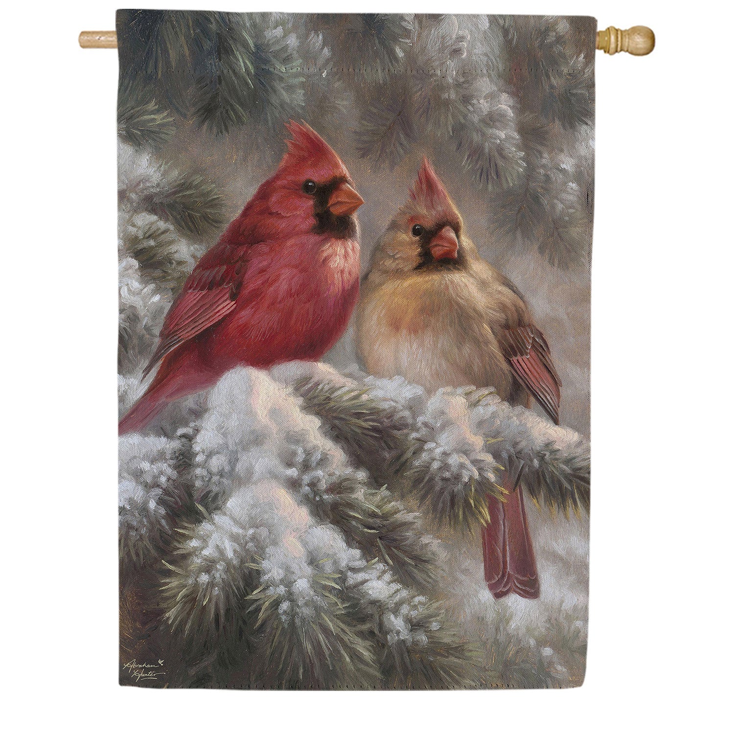 Frosted Cardinals Double Sided Suede House Flag